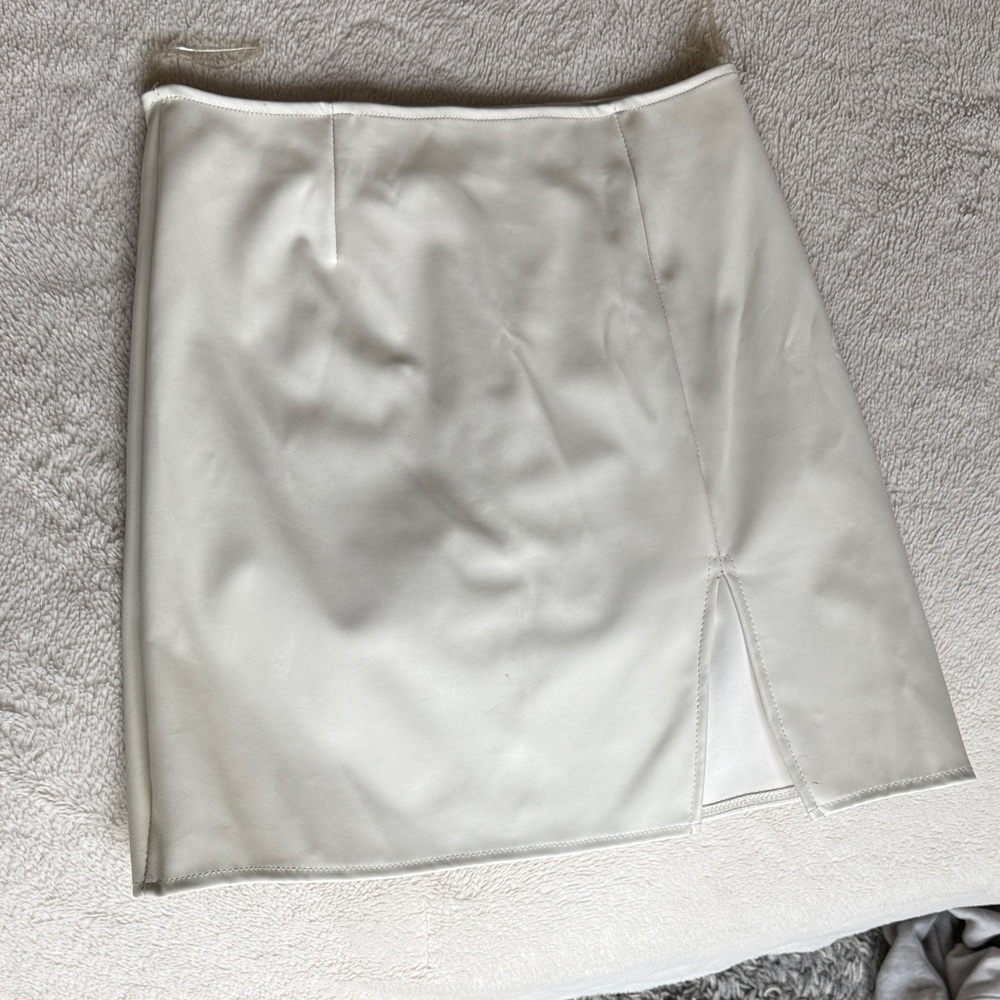 Women's Cream Mini Skirt with Front Slit